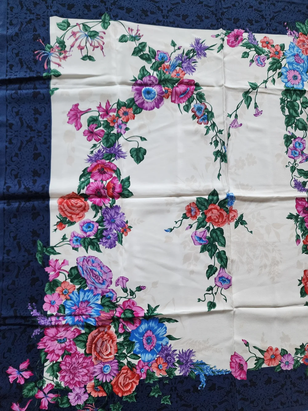 Auth Dior Floral Silk Scarf in Navy, White, Pink, Red, Blue, Green, Purple